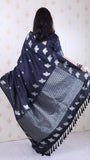 Black Soft Silk Dual Zari Woven Saree with Bird Border