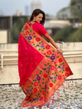 Pink Big Border Paithani Silk Zari Woven Saree