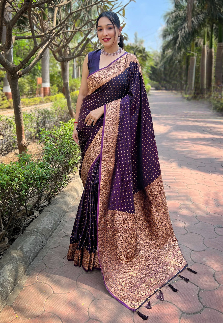 Wine Banarasi Katan Silk Zari Woven Saree