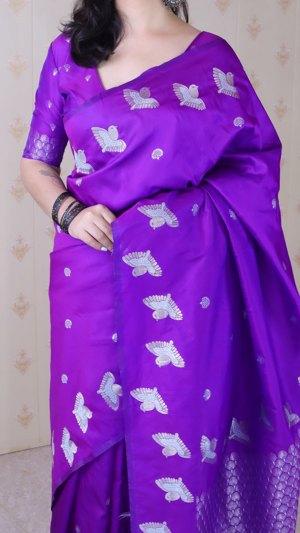 Purple Soft Silk Dual Zari Woven Saree with Bird Border