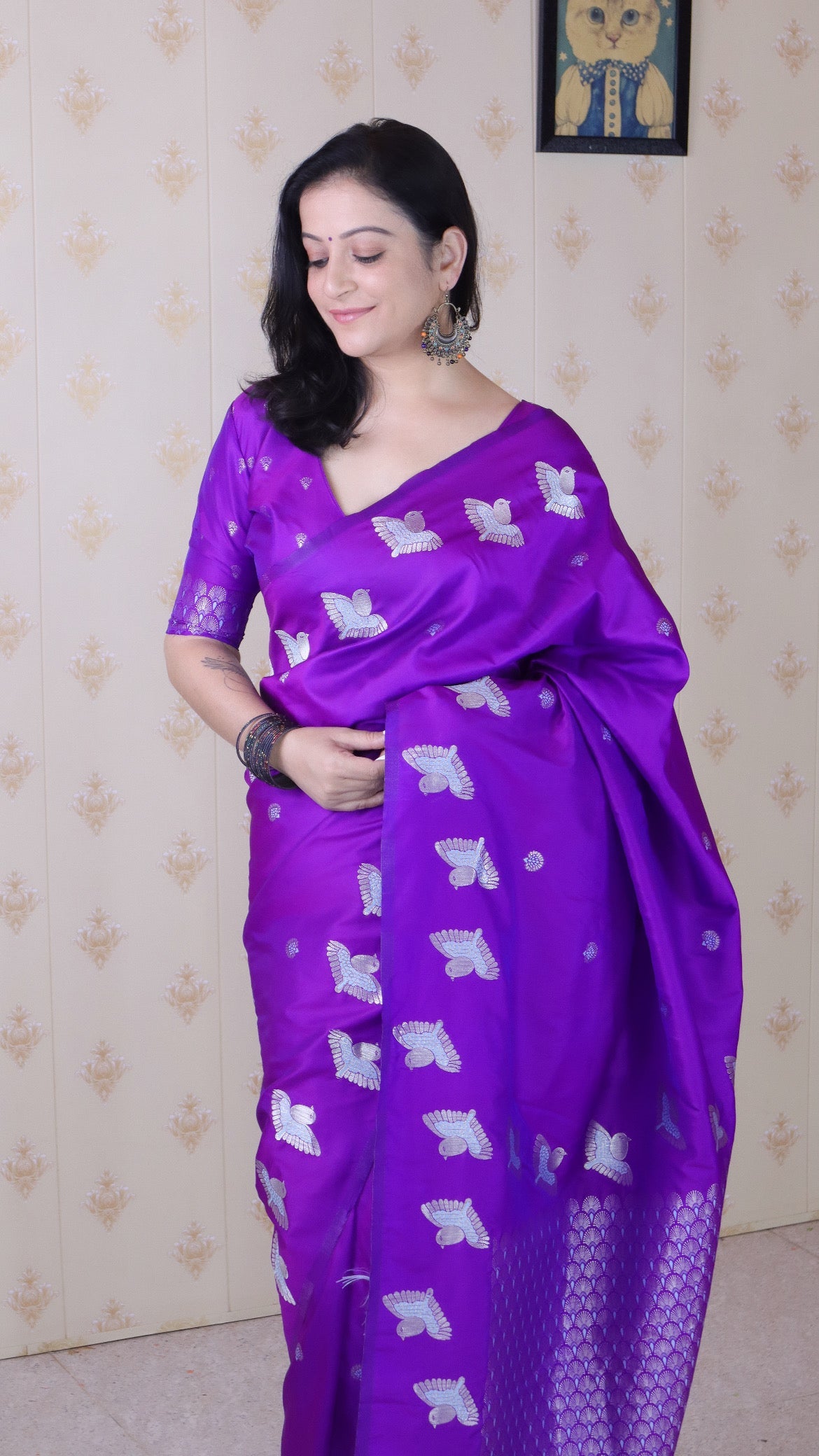Purple Soft Silk Dual Zari Woven Saree with Bird Border