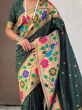 Bottle Green Big Border Paithani Silk Zari Woven Saree