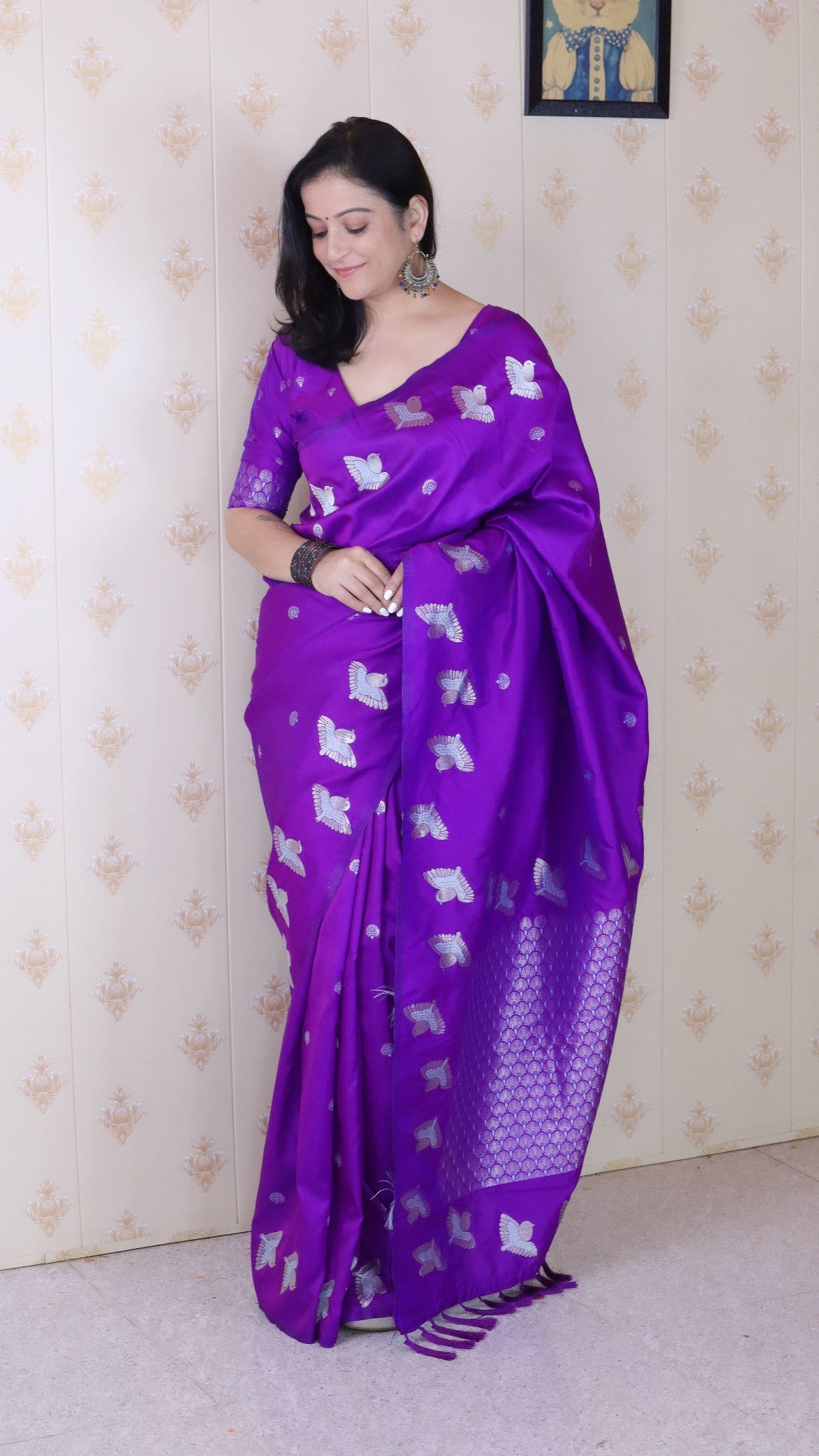 Purple Soft Silk Dual Zari Woven Saree with Bird Border