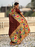 Coffee Big Border Paithani Silk Zari Woven Saree