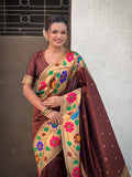 Coffee Big Border Paithani Silk Zari Woven Saree