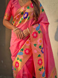 Baby Pink Big Border Paithani Silk Zari Woven Saree