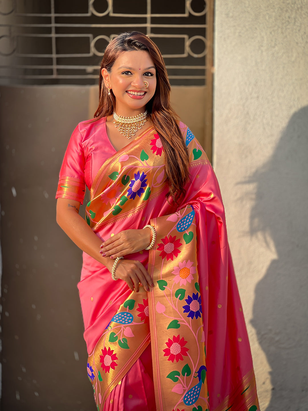 Baby Pink Big Border Paithani Silk Zari Woven Saree
