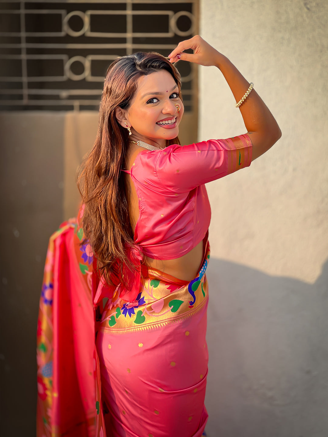 Baby Pink Big Border Paithani Silk Zari Woven Saree