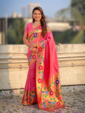 Baby Pink Big Border Paithani Silk Zari Woven Saree