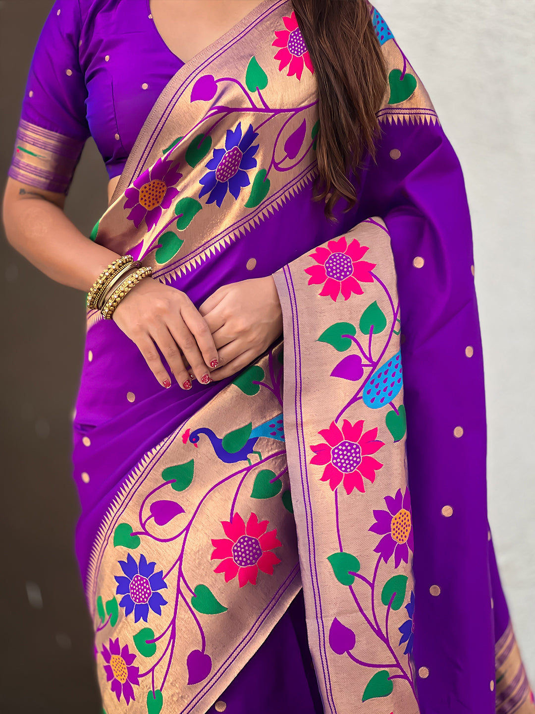 Purple Big Border Paithani Silk Zari Woven Saree