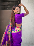 Purple Big Border Paithani Silk Zari Woven Saree