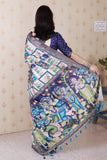 Blue Tussar Silk Bold Kalamkari Figure Printed Saree with Zari Woven Border