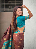 Coffee Brown Soft Silk Pichwai Traditional Zari Woven Saree
