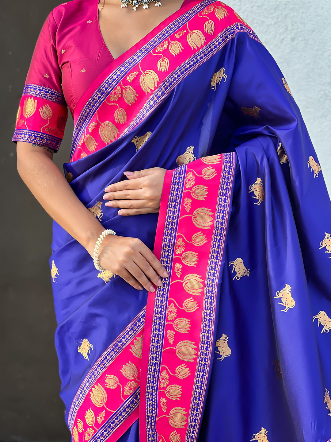 Violet Soft Silk Pichwai Traditional Zari Woven Saree