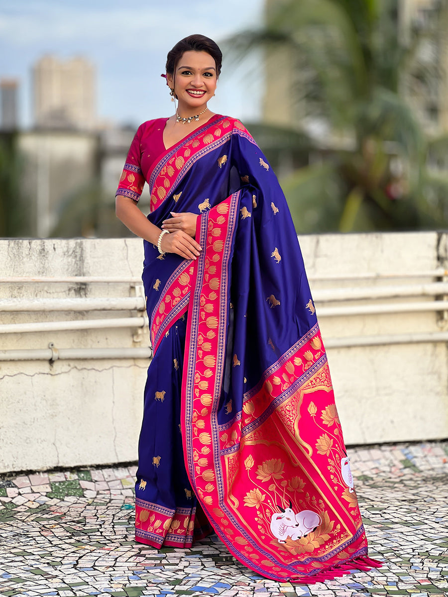 Violet Soft Silk Pichwai Traditional Zari Woven Saree