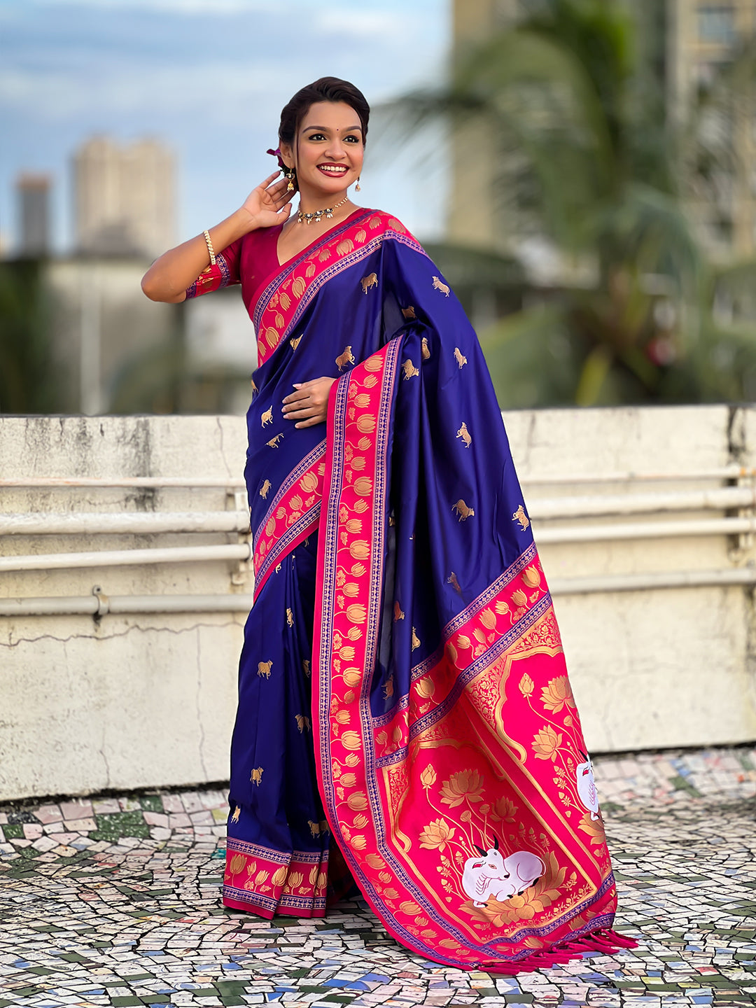 Violet Soft Silk Pichwai Traditional Zari Woven Saree