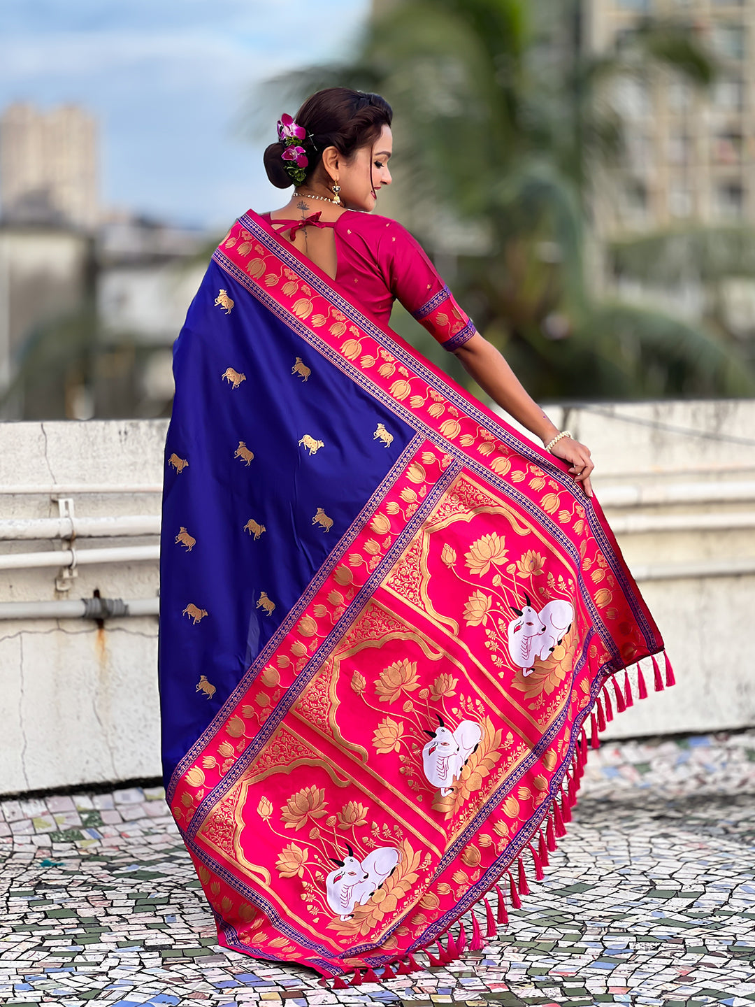 Violet Soft Silk Pichwai Traditional Zari Woven Saree