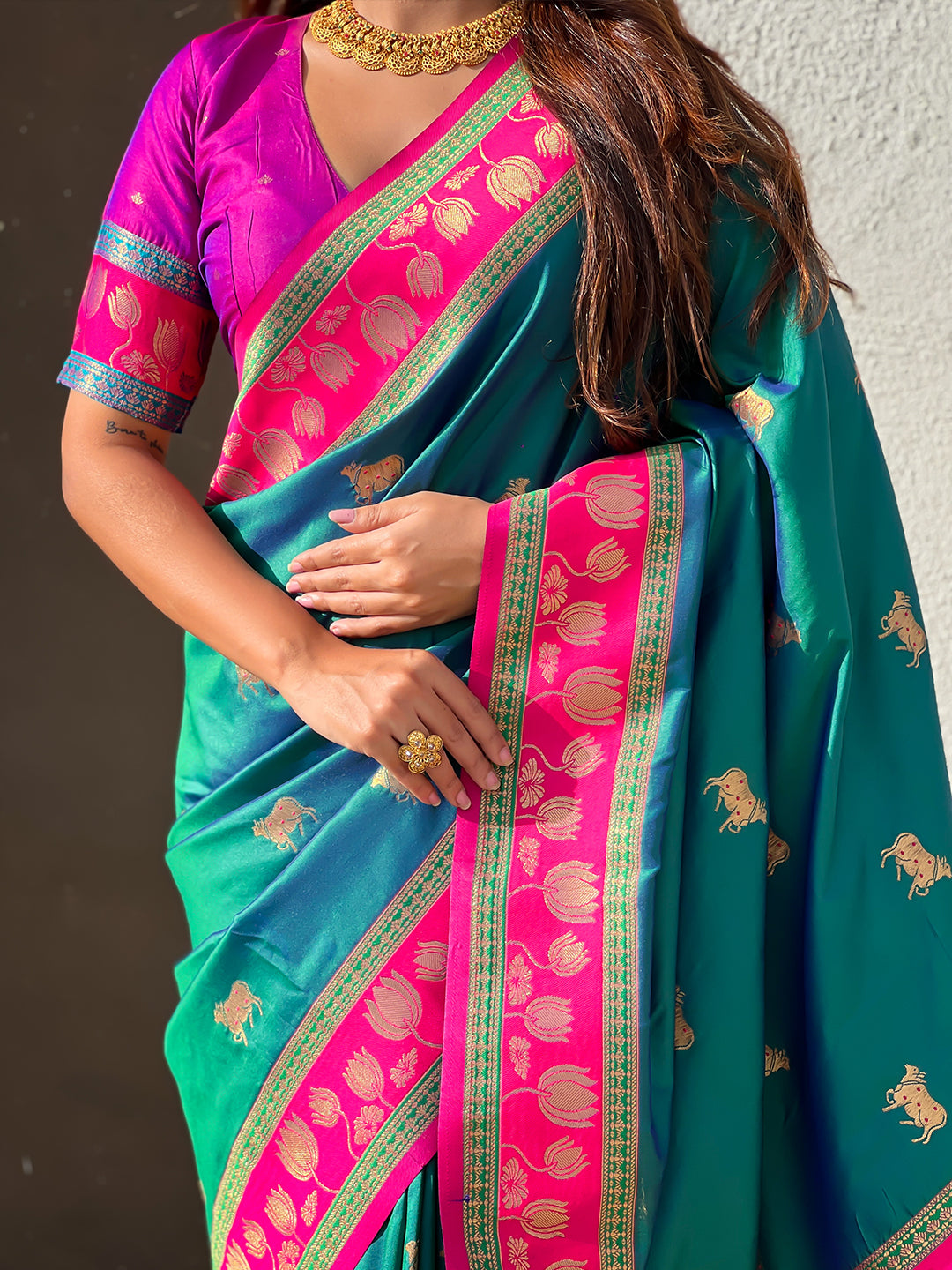 Green Soft Silk Pichwai Traditional Zari Woven Saree