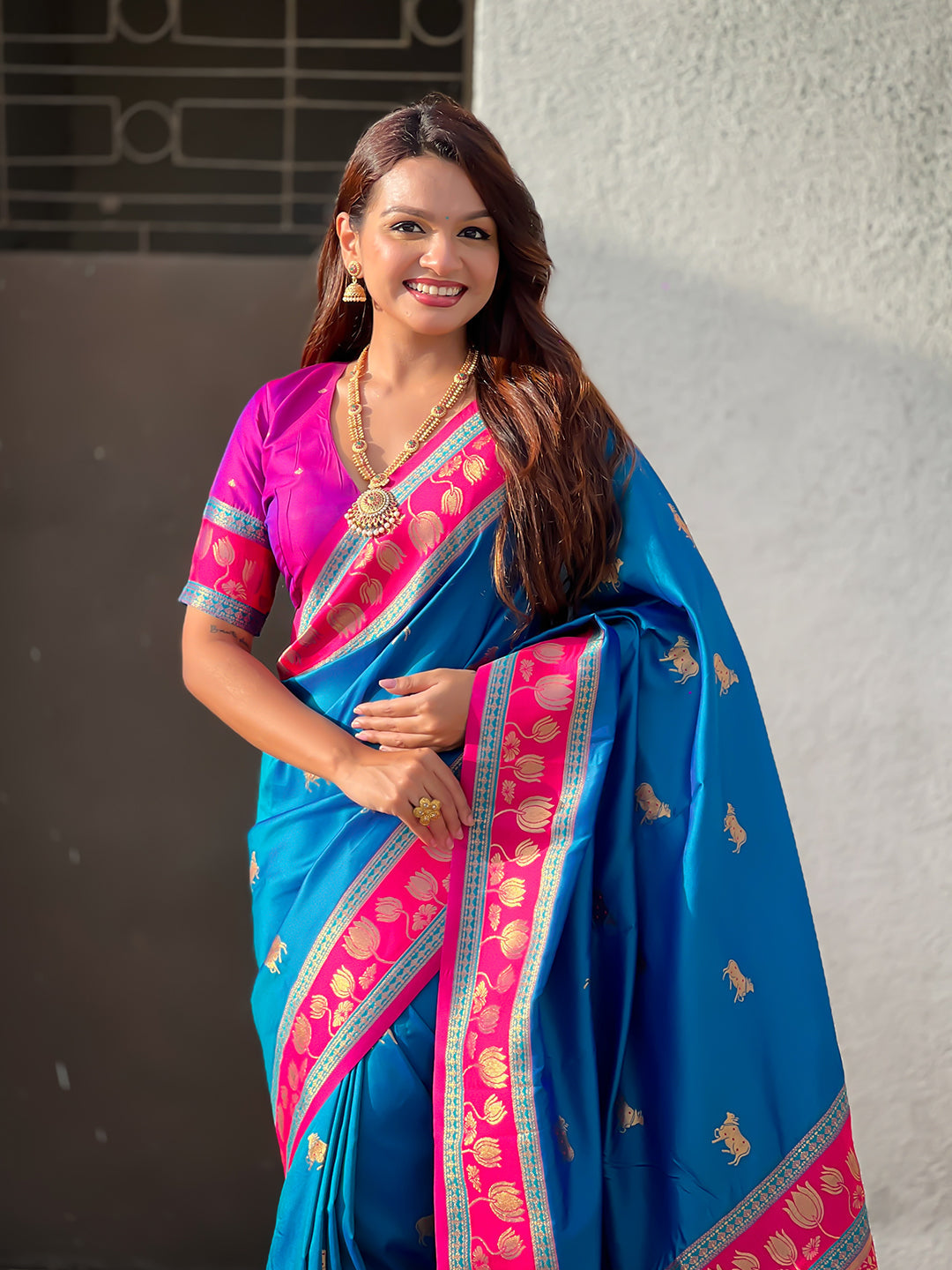 Blue Soft Silk Pichwai Traditional Zari Woven Saree
