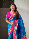 Blue Soft Silk Pichwai Traditional Zari Woven Saree