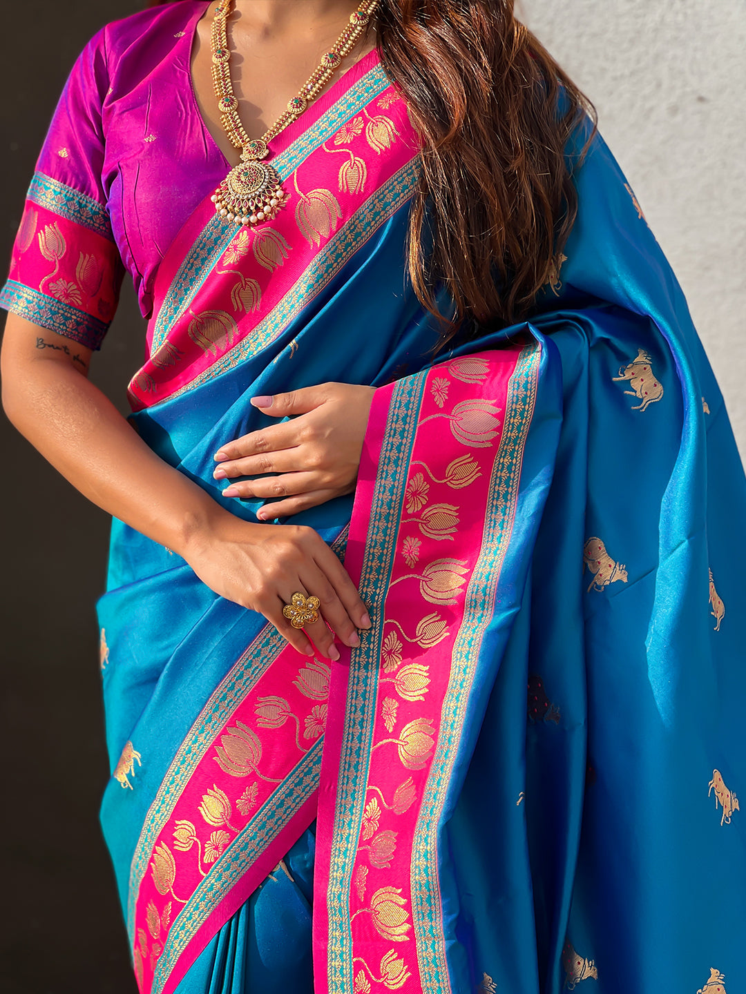 Blue Soft Silk Pichwai Traditional Zari Woven Saree