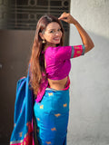 Blue Soft Silk Pichwai Traditional Zari Woven Saree