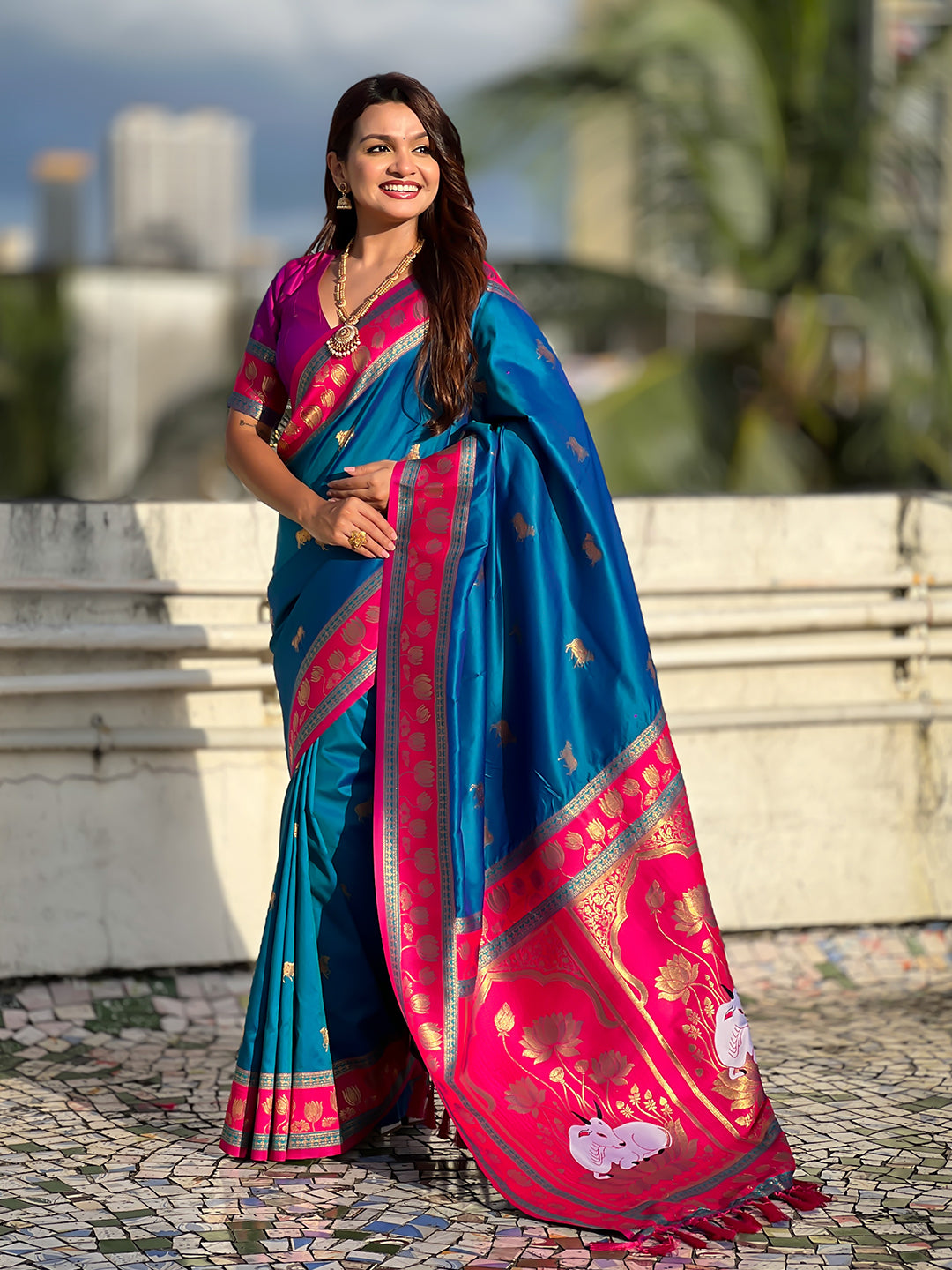 Blue Soft Silk Pichwai Traditional Zari Woven Saree