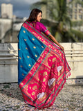 Blue Soft Silk Pichwai Traditional Zari Woven Saree