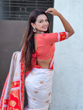 Cream Soft Silk Pichwai Traditional Zari Woven Saree