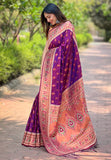Purple Original Maharashtrian Meenakari Yeola Paithani Silk Zari Woven Saree