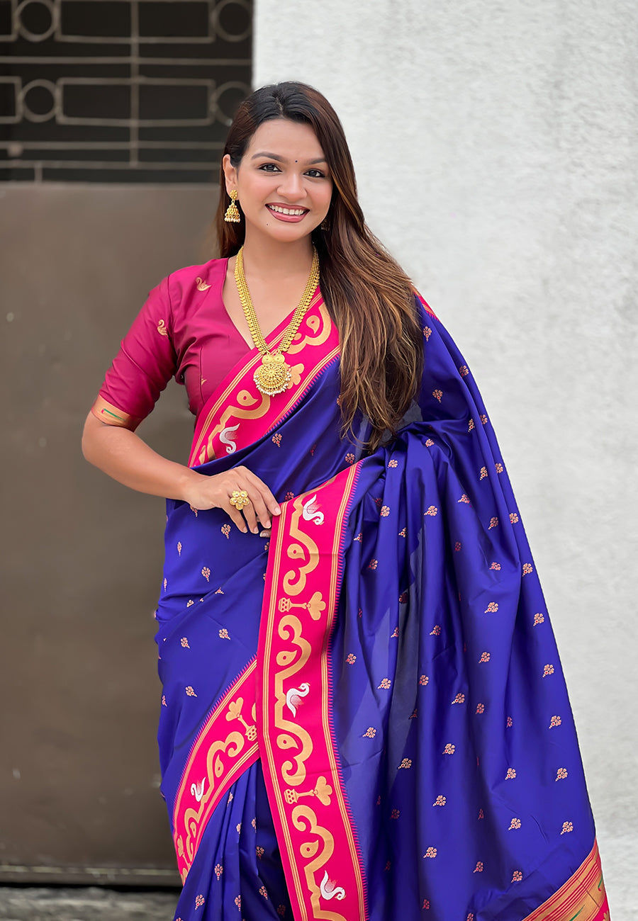 Violet Zari Woven Rajhans Swan Paithani Silk Saree