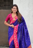 Violet Zari Woven Rajhans Swan Paithani Silk Saree