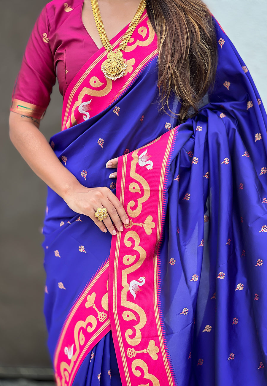 Violet Zari Woven Rajhans Swan Paithani Silk Saree