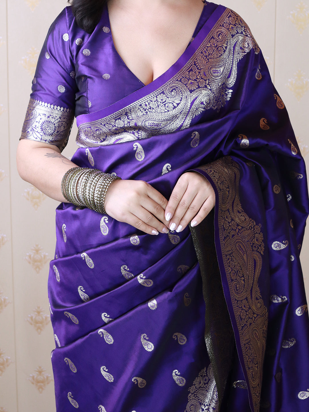 Violet Banarasi Soft Silk Silver Zari Woven Saree