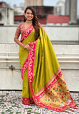 Mehendi Green Zari Woven Rajhans Swan Paithani Silk Saree