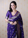 Violet Banarasi Soft Silk Silver Zari Woven Saree