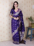 Violet Banarasi Soft Silk Silver Zari Woven Saree