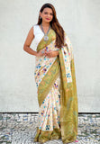 Mehendi Green Tussar Silk Kalamkari Printed Saree with Zari Woven Border