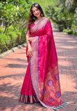Pink Contrast Zari Woven Yeola Paithani Silk Saree