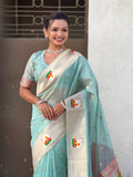 Sky Blue Organza Swan Paithani Silk Zari Woven Saree