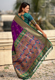 Wine Zari Woven Nath Contrast Yeola Paithani Silk Saree