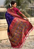 Violet Zari Woven Nath Contrast Yeola Paithani Silk Saree