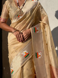 Chickoo Organza Swan Paithani Silk Zari Woven Saree