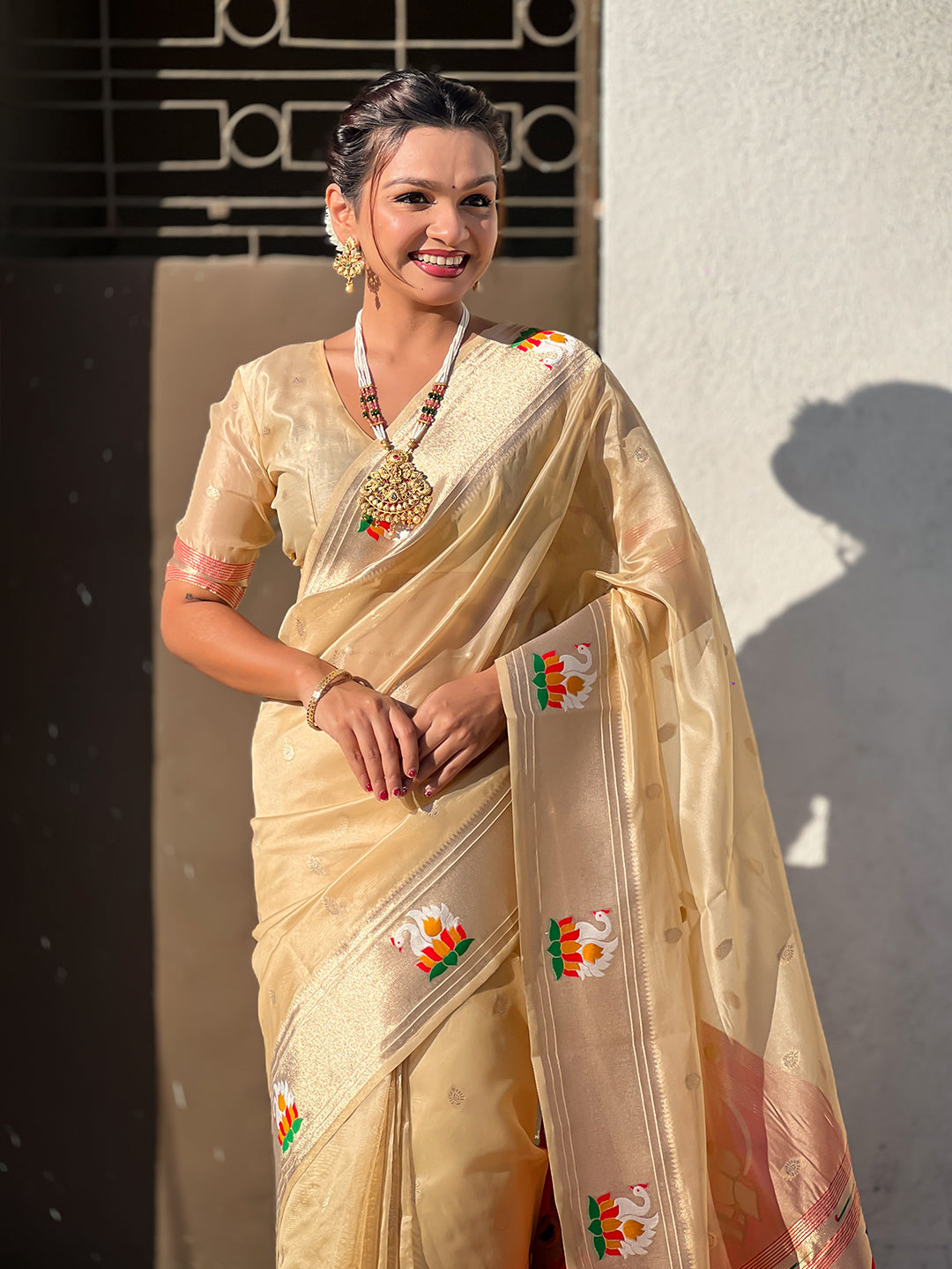 Chickoo Organza Swan Paithani Silk Zari Woven Saree