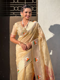 Chickoo Organza Swan Paithani Silk Zari Woven Saree