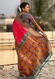 PInk Zari Woven Nath Contrast Yeola Paithani Silk Saree
