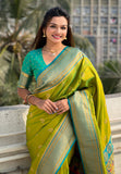 Mehendi Green Zari Woven Nath Contrast Yeola Paithani Silk Saree