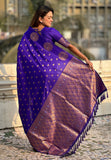Violet Soft Silk Dual Zari Woven Saree with Peacock Border