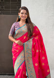 Pink Soft Silk Saree with Sunflower Butta Meenakari Zari Woven Saree