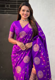 Purple Soft Silk Dual Zari Woven Saree with Peacock Border